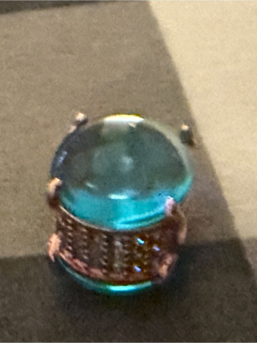 Pandora Blue Glass Charm Bead with Decorative Rose Gold Metal Cage